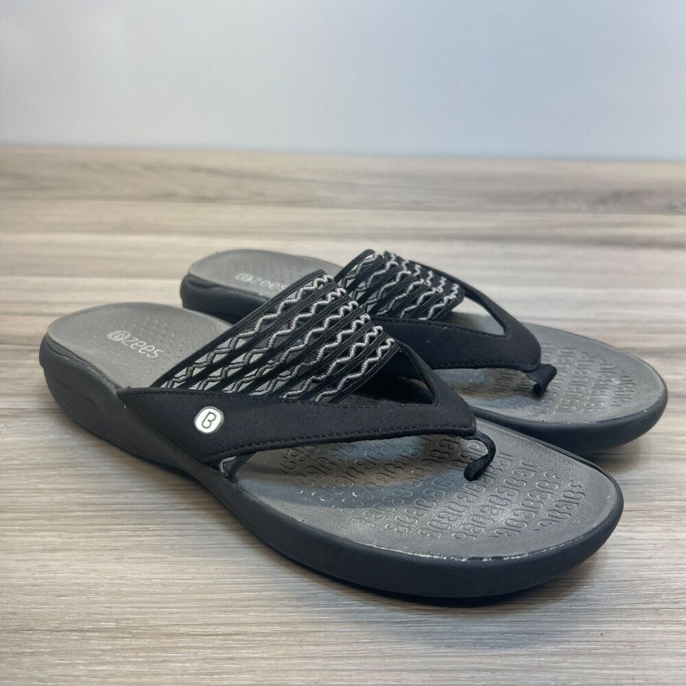 Bzees Womens Cabana Wedge thong Sandal Black Size 7 M